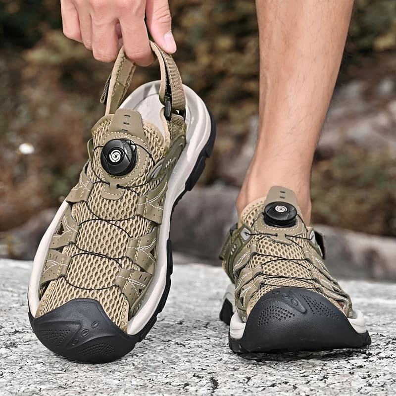 Sandali da passeggio outdoor antiscivolo per escursioni e trekking, in pelle PU, design piatto 2026, scarpe firmate, zapatillas