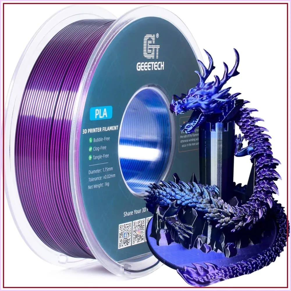 Filamento PLA Tricolore Effetto Seta 1.75mm, Coestrusione Blu Viola Nero, Finitura Lucida Metallizzata, Bobina da 1kg, Precisione Dimensionale +/- 0.02 mm