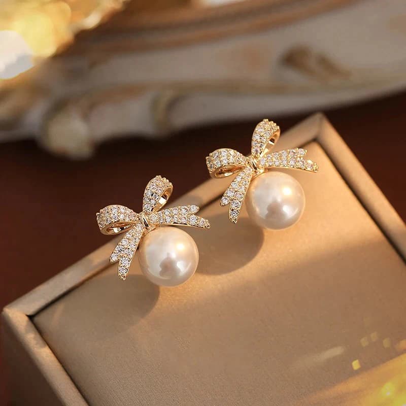 Francese elegante micro set zircone bowknot orecchini pendenti con perle 2024 nuovi gioielli di design per le donne ragazze accessori per le orecchie di moda