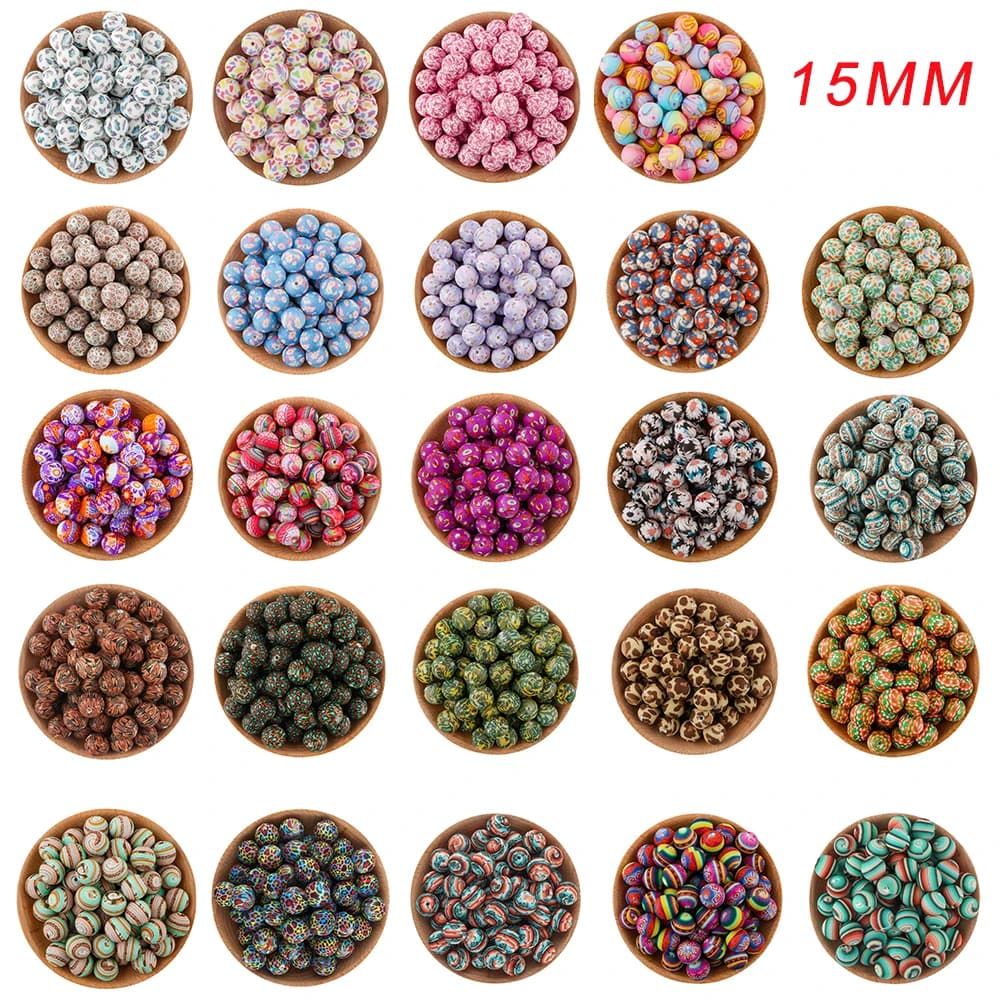20PCS New15MM Pattern Silicone Round Beads Spacer Beads Jewelry Making Keychain DIY Bracelet Jewelry Accessories