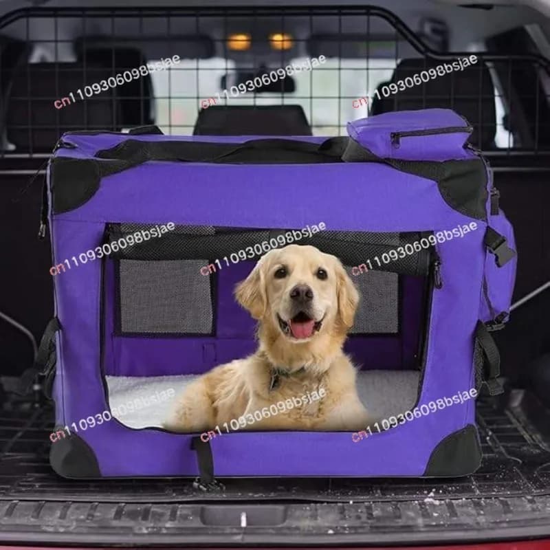 Medium Large Capacity Pet Car Crate Portable Oxford Carrier Zipper Closed Breathable Kennel Folding Car Dog Cage