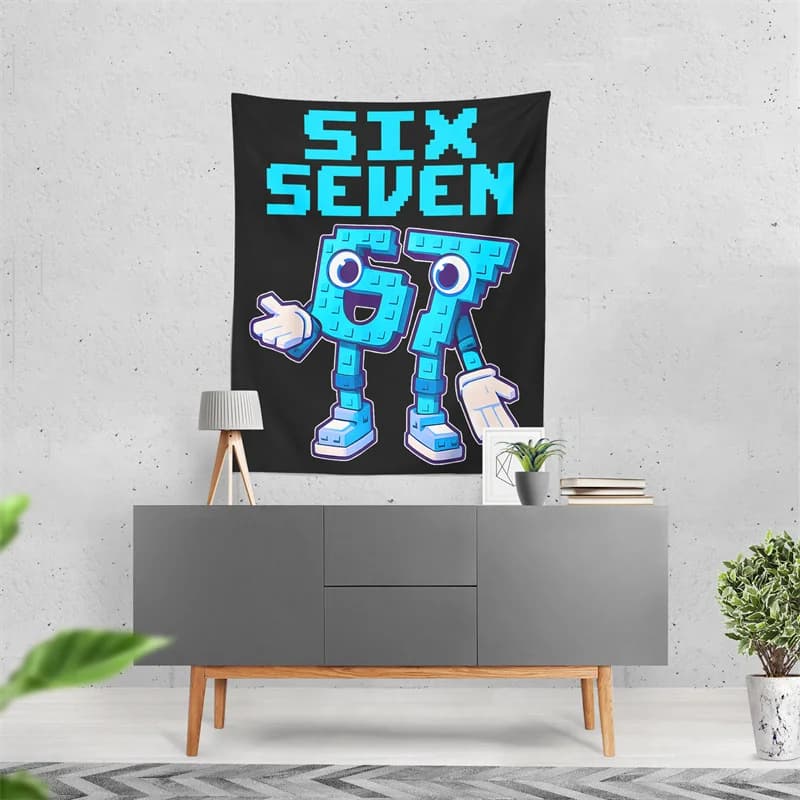 Aertemisi Six Seven Italian Brainrot 6 7 Gen Alpha Slang Tapestry Wall Hanging Art for Bedroom Living Room Decor Party Backdrop