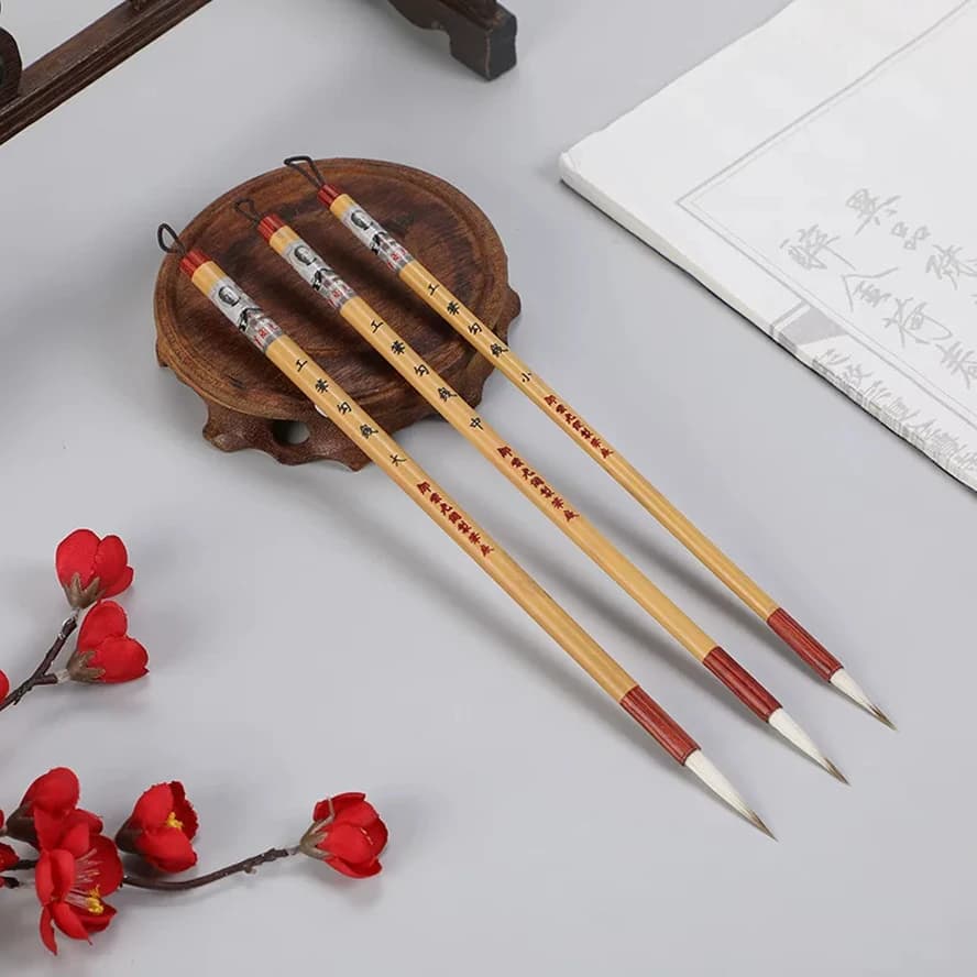 Fine Brushwork Outline Mixed Hair Brush | Long Tip for Chinese Flower & Bird Painting | Complete Set for Calligraphy Detail Art