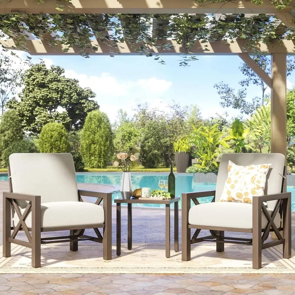3 Piece Patio Bistro Set, Outdoor Patio Seating Chair, Motion Rocking Chair, Stationary Rocker with Thick Olein Cushions or Back