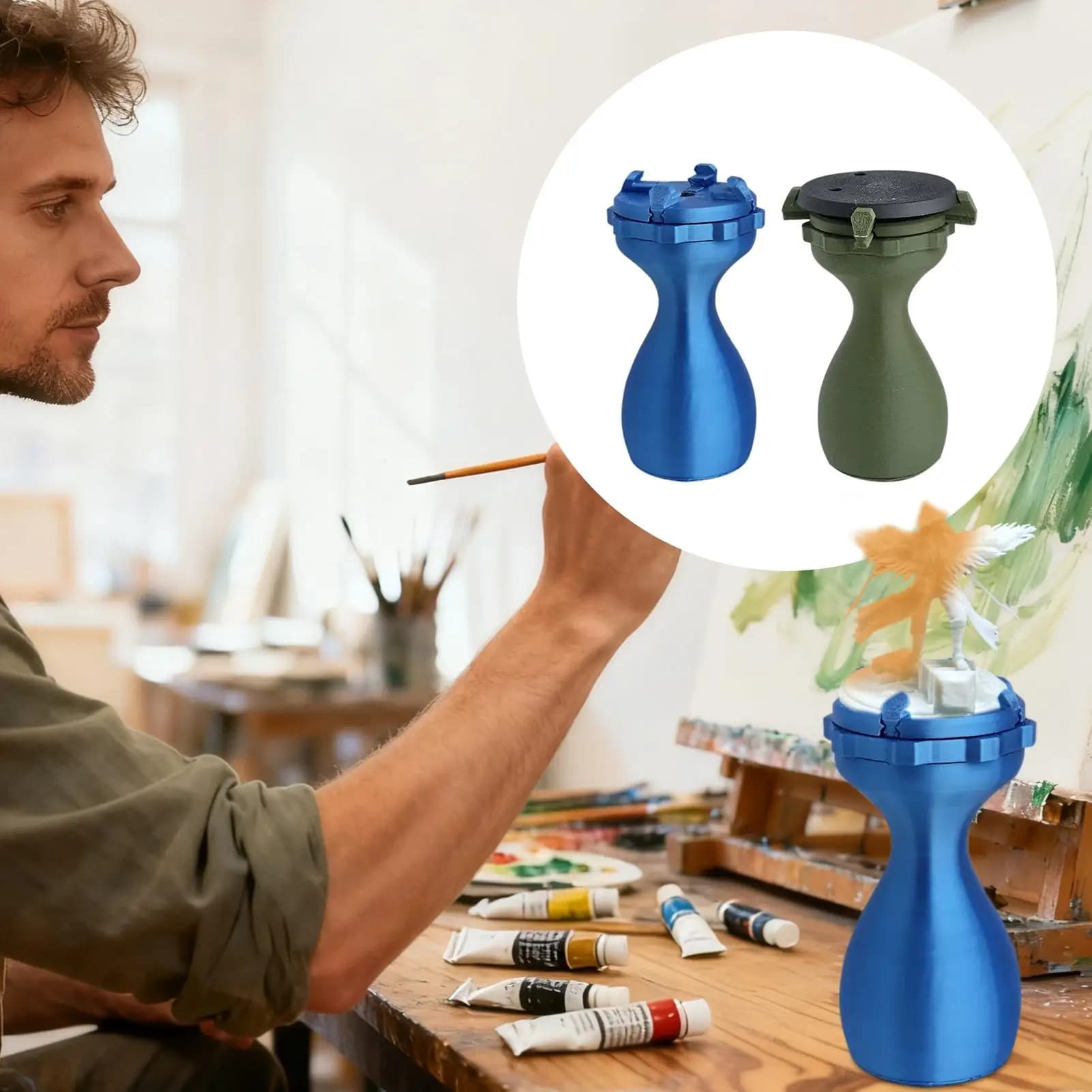 Miniature Painting Brush Support with 20-50mm Basing Base, Ergonomic Watercolor Grip, Modelling and Craftwork