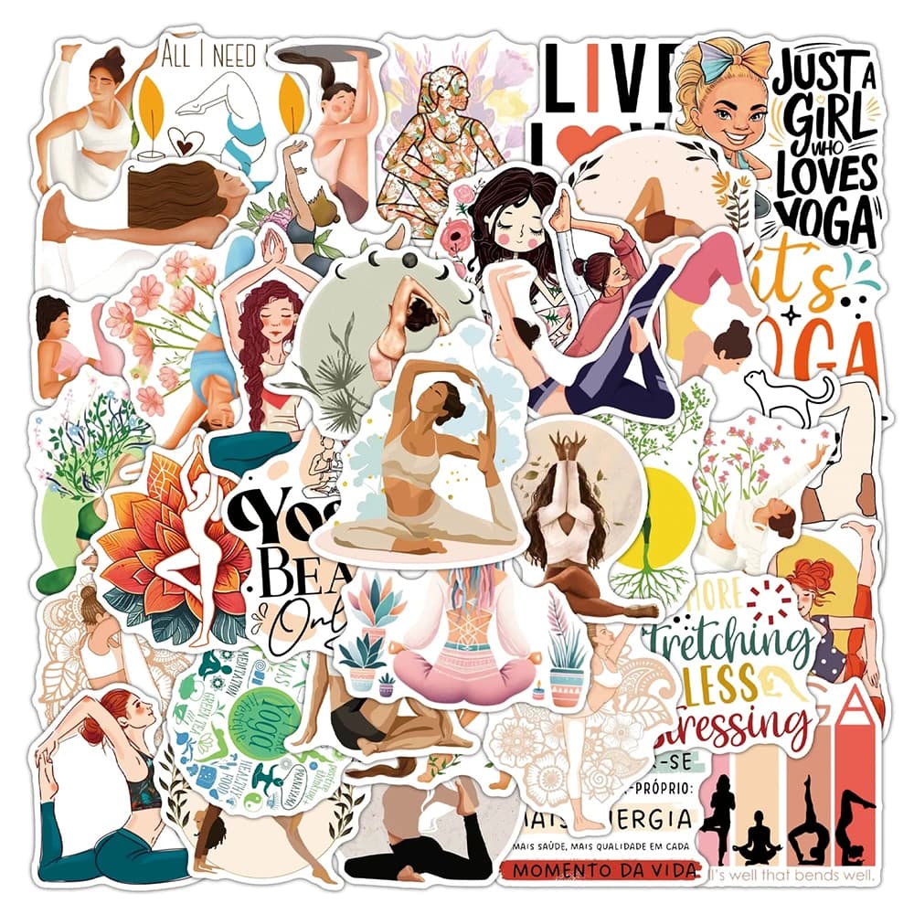 10/30/50 Pezzi Adesivi Fitness Pilates Yoga Ragazza, Adesivi Impermeabili Cartoon Fai-da-Te per Valigie, Bottiglie d'Acqua, Telefoni, Decorazioni, Regalo