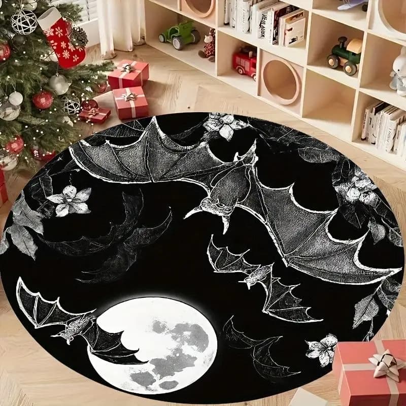 VIKAMA Bat Full Moon Rug Gothic Halloween Decor Dark Aesthetic Carpet Non-Slip Floor Mat for Living Room Home Decor