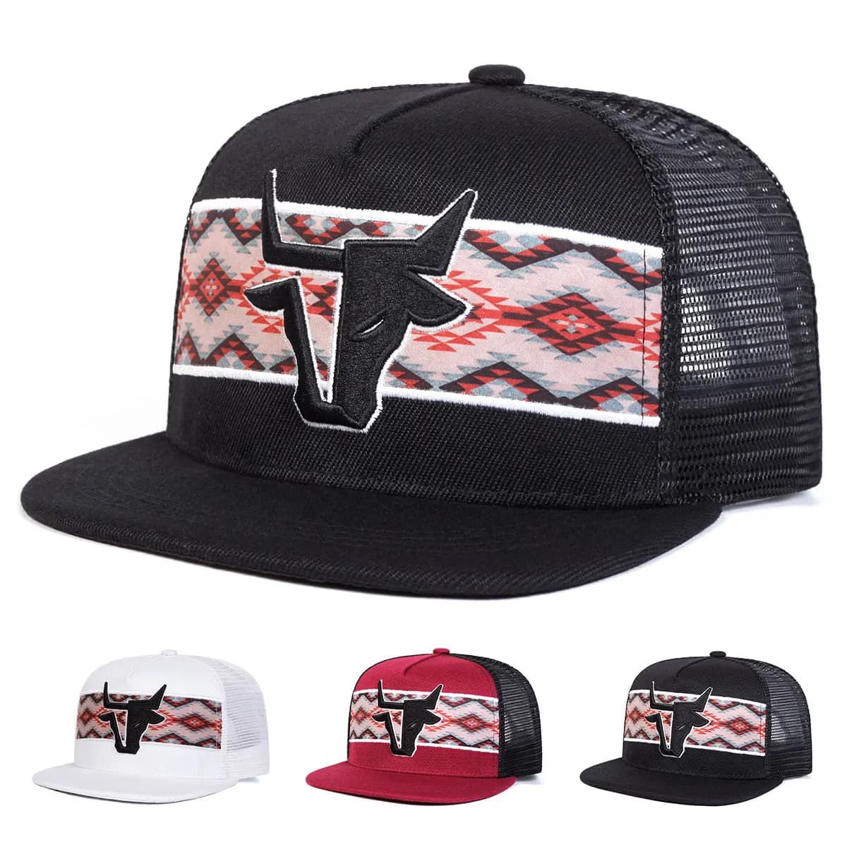 Cappelli a rete hip-hop con ricamo testa di toro personalizzato unisex Cappelli da baseball casual regolabili per esterni primavera estate Cappello per protezione solare