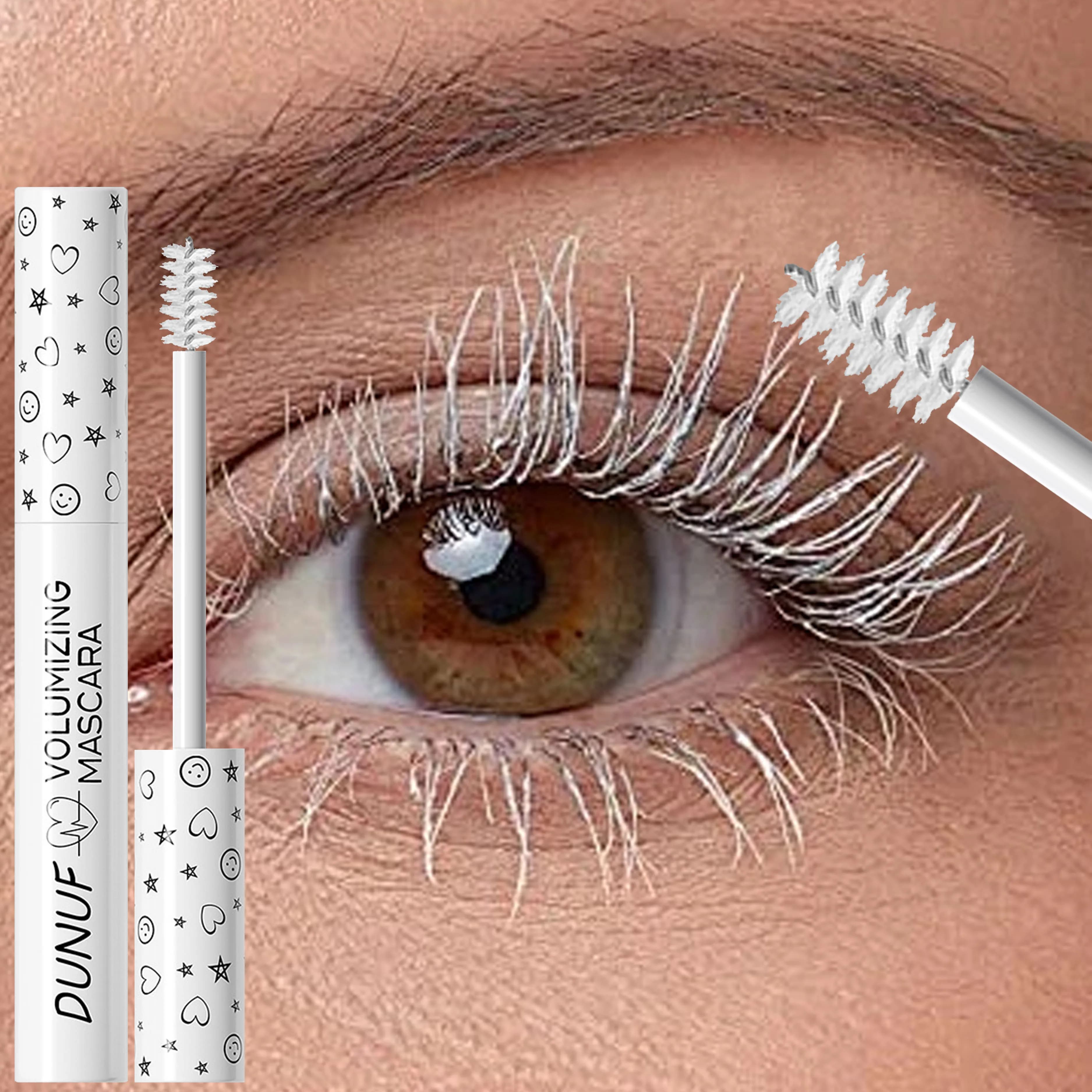 White mascara, thick waterproof mascara, elongated and curled, suitable for all skin types, anti-slips