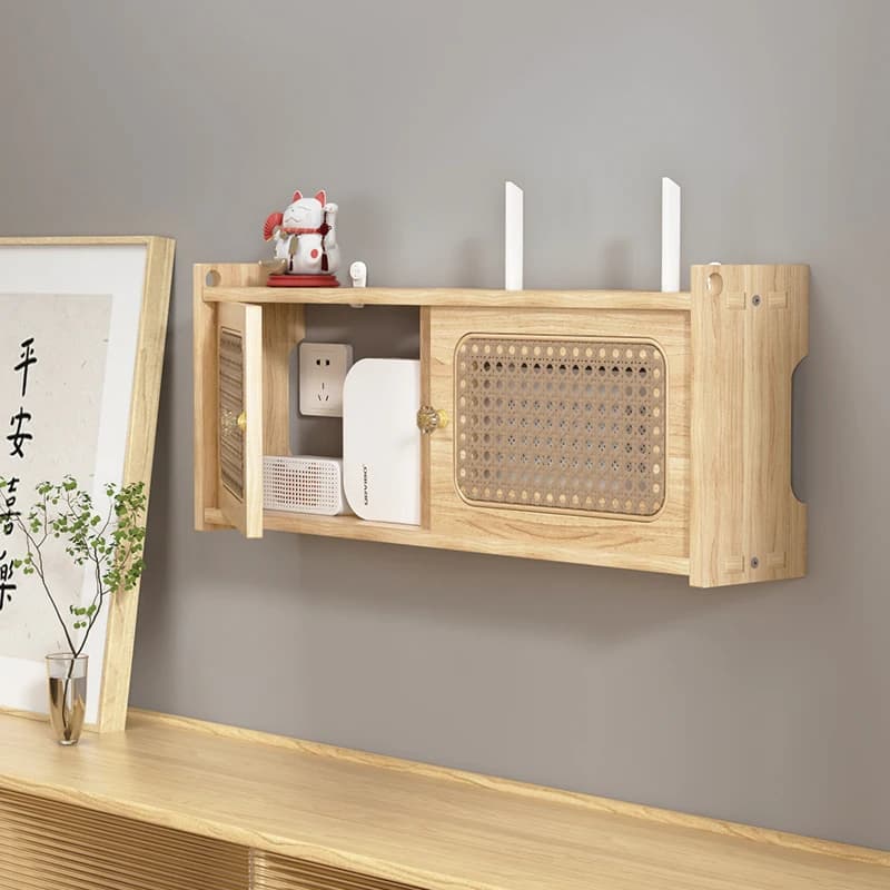 Wall-Mounted TV Cabinet with Power Strip Concealer Box WiFi Set-Top Box Organizer Router Storage for Living Room Cable Managemen