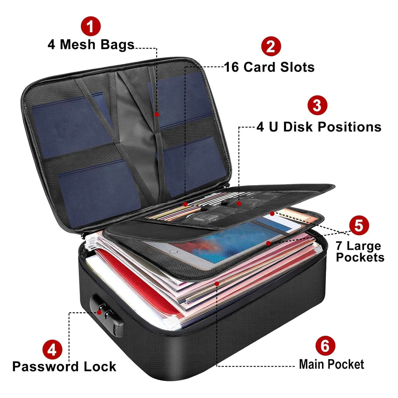 Borsa Portadocumenti Ignifuga con Serratura, Custodia Resistente al Fuoco e all'Acqua, Organizer Sicuro per Laptop, Passaporto e Certificati
