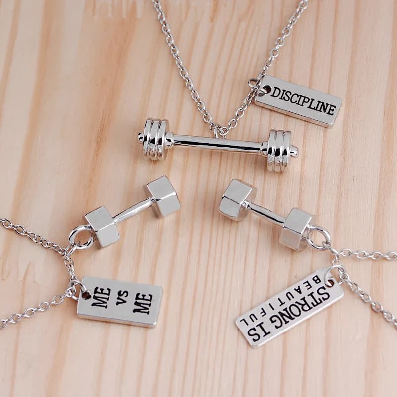 Vintage Barbell Fitness Kettlebell Dumbbell STRING IS Necklace Weight Lifting Charms Necklace with Alloy Couple Pendant