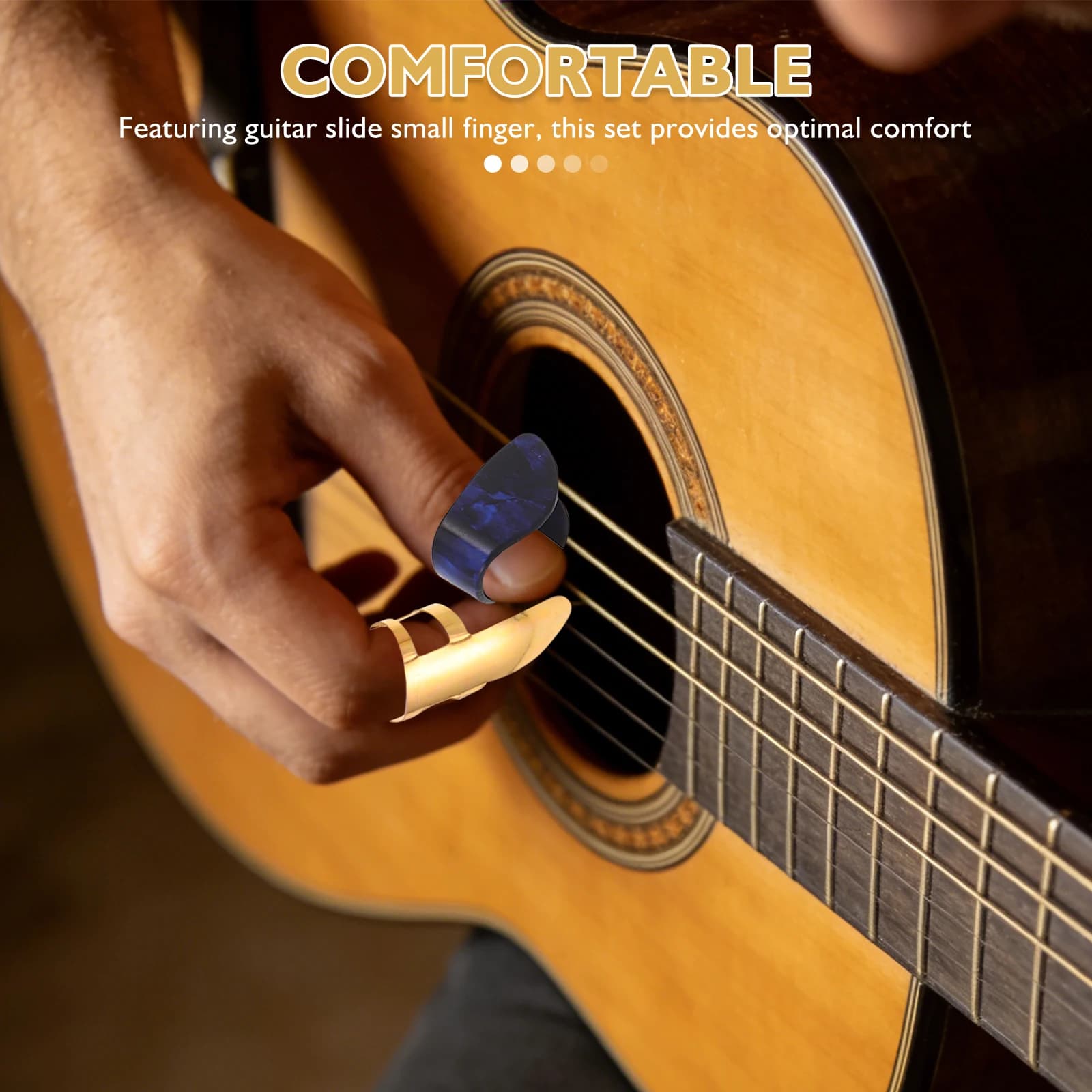 Set di 1 Slider per Chitarra Argento, Slider per Dita per Chitarra Elettrica e Acustica, Plettri in Ottone per Pollice, Slider Solidi per Basso e Banjo