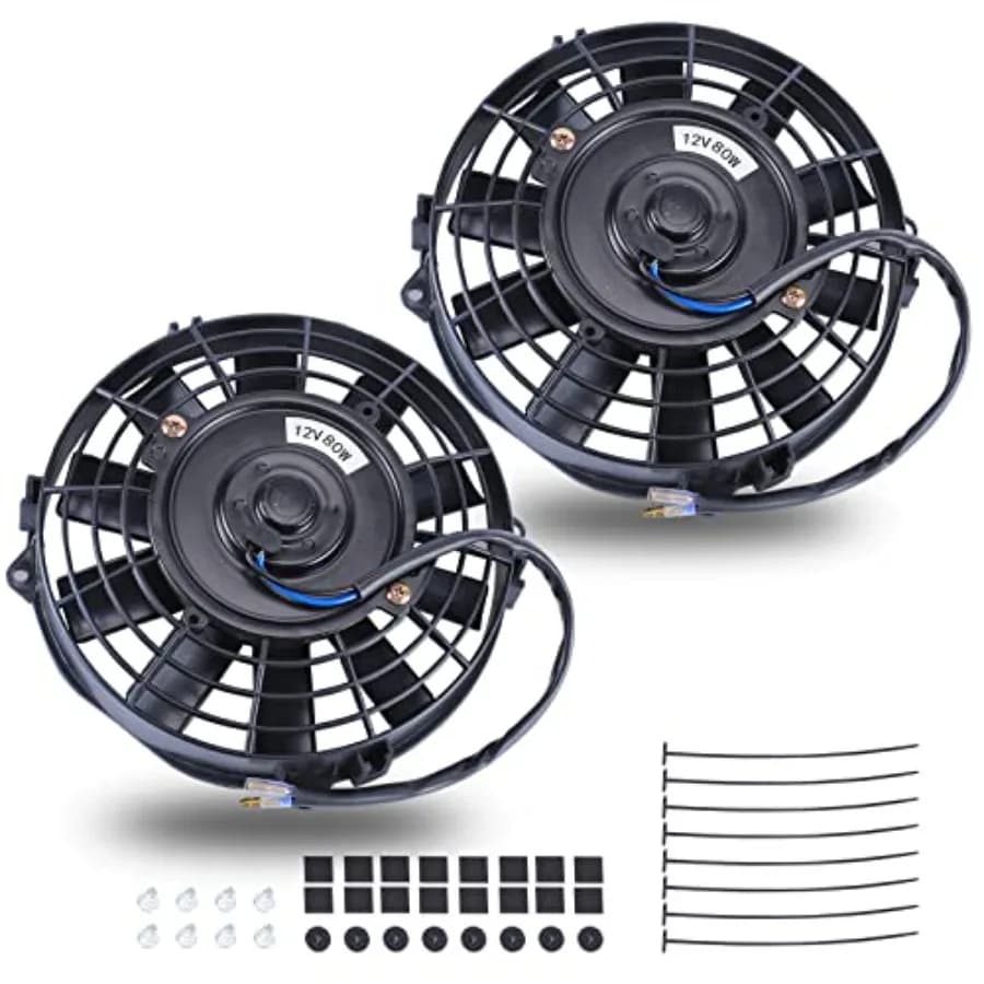 Ventola di Raffreddamento Universale Slim da 7 Pollici, Elettrica Push-Pull per Radiatore, 12V 80W, Alta Prestazione, Kit di Montaggio, Set da 2