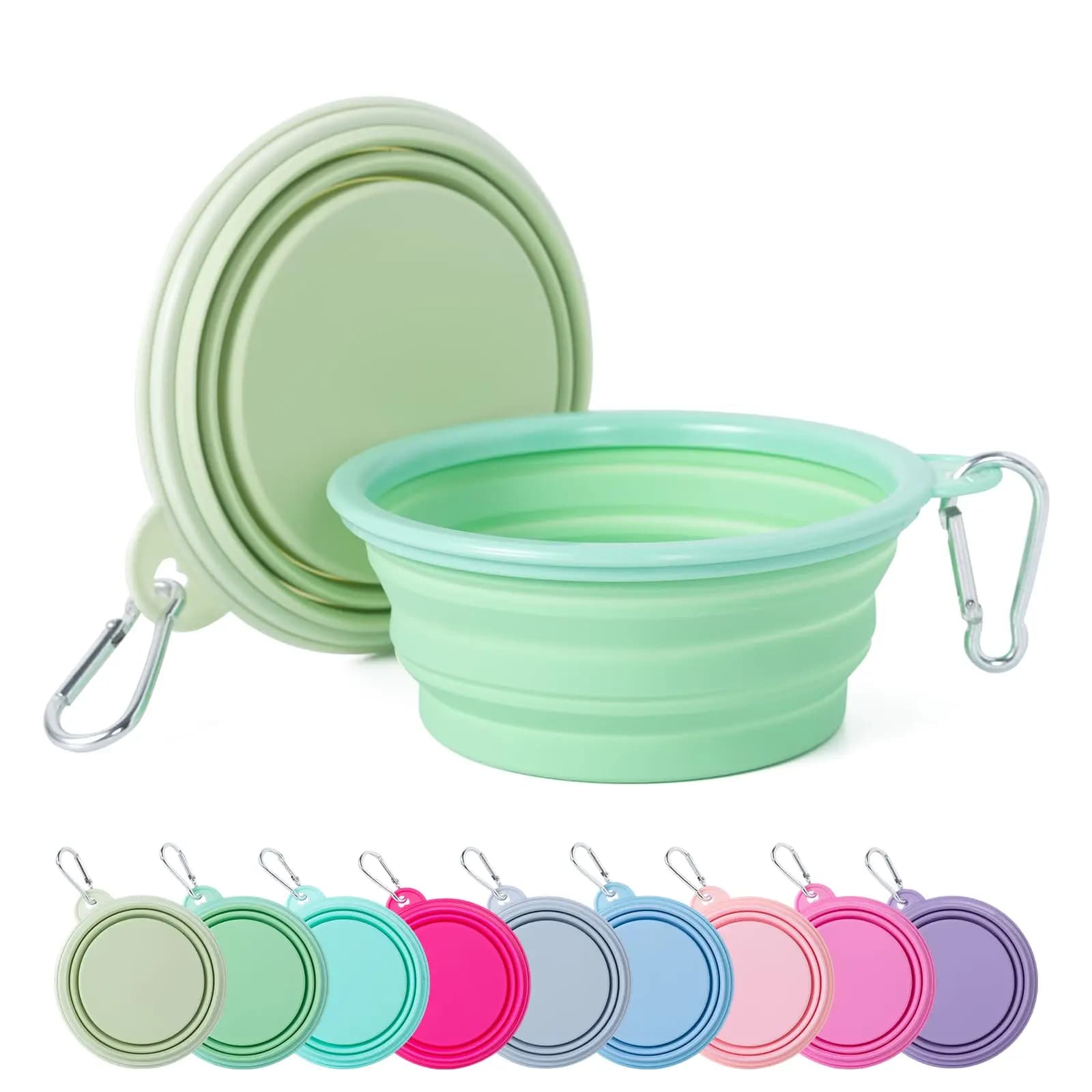 2-Pack Portable Dog Water Bowl for Travel,12OZ Food-Grade Silicone Collapsible Pet Feeding Bowl with Detachable Hook BPA Free, L