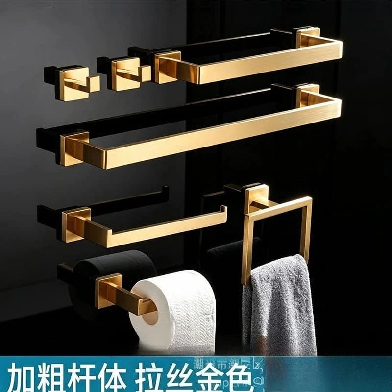 Square Tube Stainless Steel Bathroom Hardware Set, Towel Bar, Towel Ring, Coat Hook, Toilet Paper Holder for Bathroom Organizer