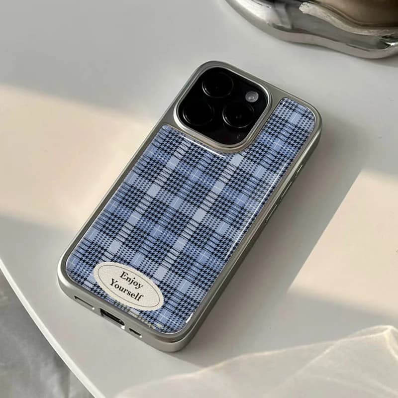 Custodia per telefono antigoccia epossidica con bordo argentato a scacchi curativi blu intenso per iPhone XR/11/12/13/14/15/16/17 Custodia per telefono Pro Max