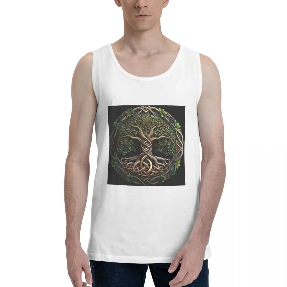 Felpa senza maniche da uomo in cotone 100% con albero della vita biblico, gilet, maglietta, canotta, t-shirt