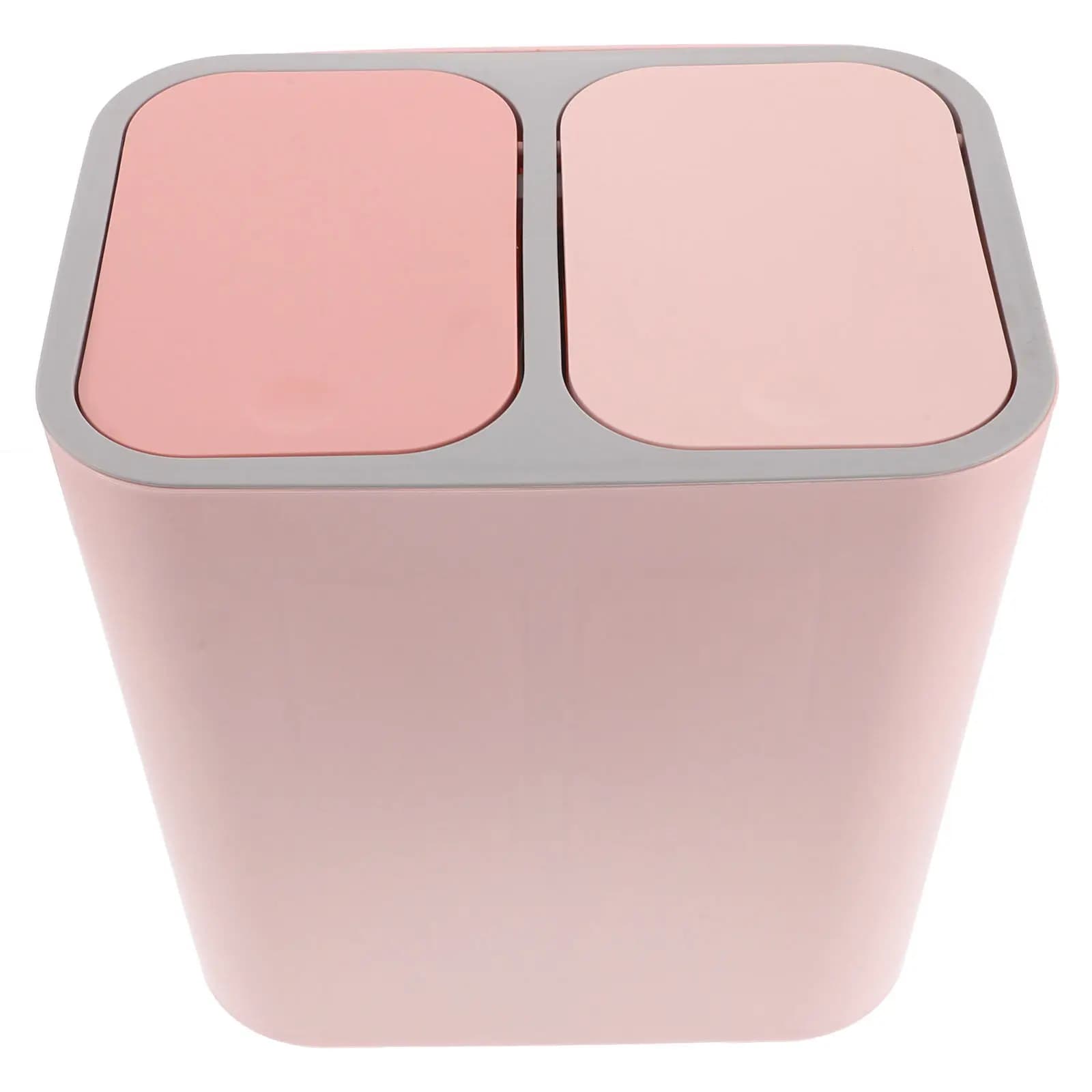 Thickened Double Compartment Trash Can Pink Wet Dry Separation Large Capacity Sturdy Pop Up Lids for Kitchen Bathroom Home