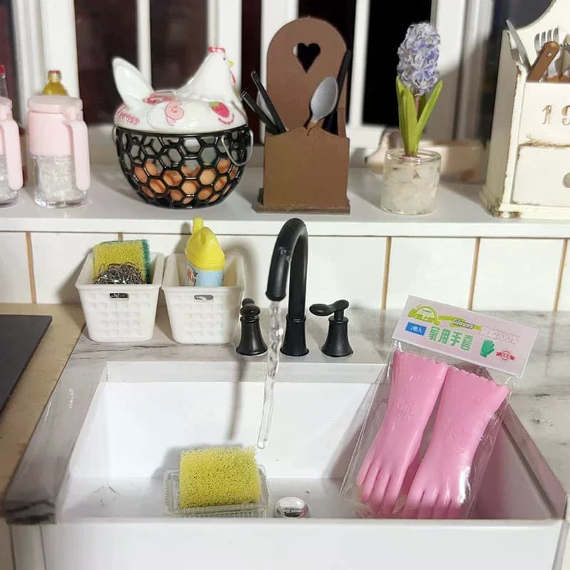 1 Paio di Guanti in Gomma Miniatura per Casa delle Bambole, Guanti Lunghi Simulati per Pulizia, Decorazione Cucina, Accessori per Casa delle Bambole 1:12