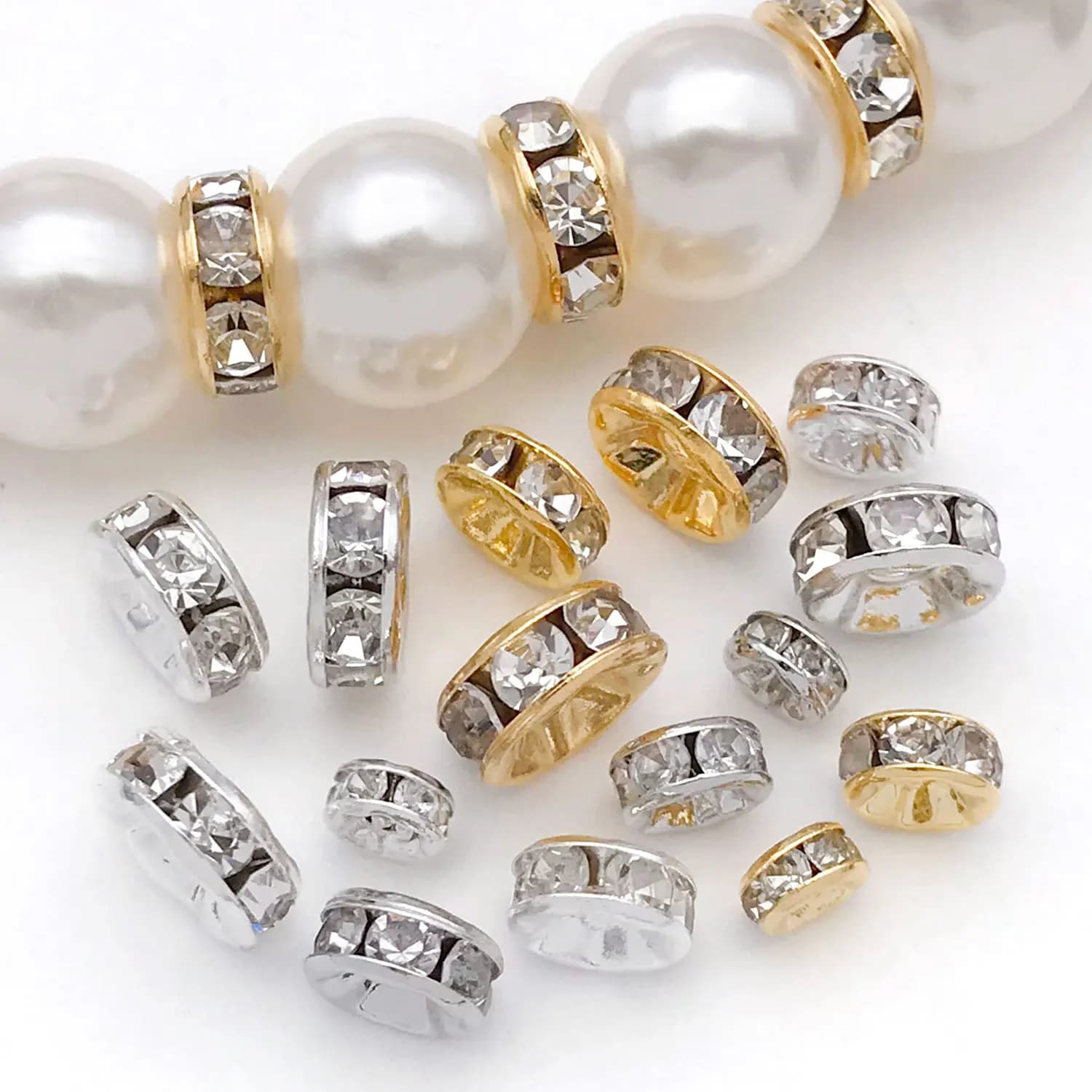 20 pz 18 K Reale Placcato Oro Ottone Strass Rondelles Perline di Cristallo Rotonde Branelli Allentati Del Distanziatore Per Gioielli FAI DA TE Che Fanno Accessori
