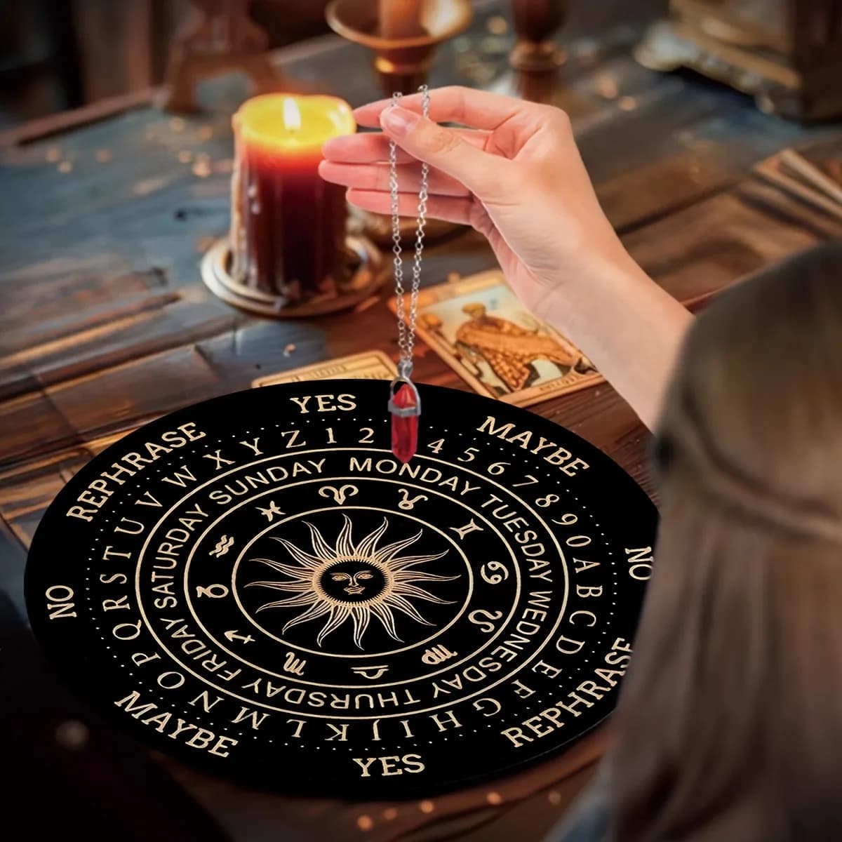 Solar Moon Magic Altar Decoration Swinging Crystal Reading Pendulum Board For Astrology Oracle Card Mat Magic Symbol Decoration
