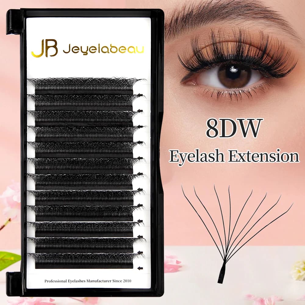 JB Jeyelabeau Real 8DW Extension Ciglia a Forma di W, Ciglia Finte Morbide, Ventagli Premade Russian Volume, Ciglia Individuali