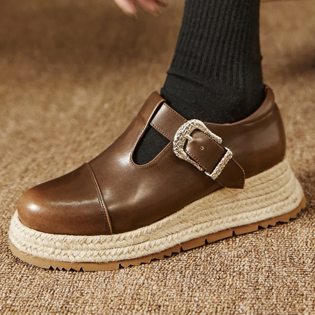 Mocassini slip-on slip-on con plateau e suola spessa in vera pelle da donna mocassini casual in canapa femminile quattro stagioni scarpe da donna