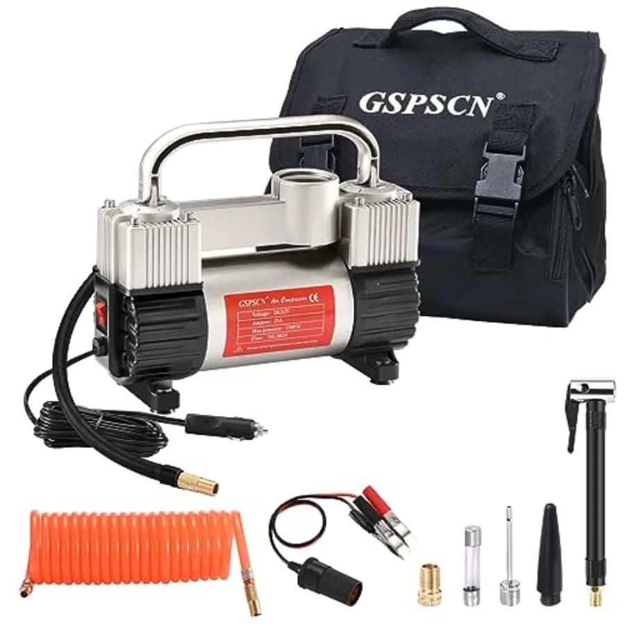 6X Faster Inflation Tire Inflator Heavy Duty Double Cylinders with Portable Bag- Car Accessories Metal 12V Air Compressor Pump