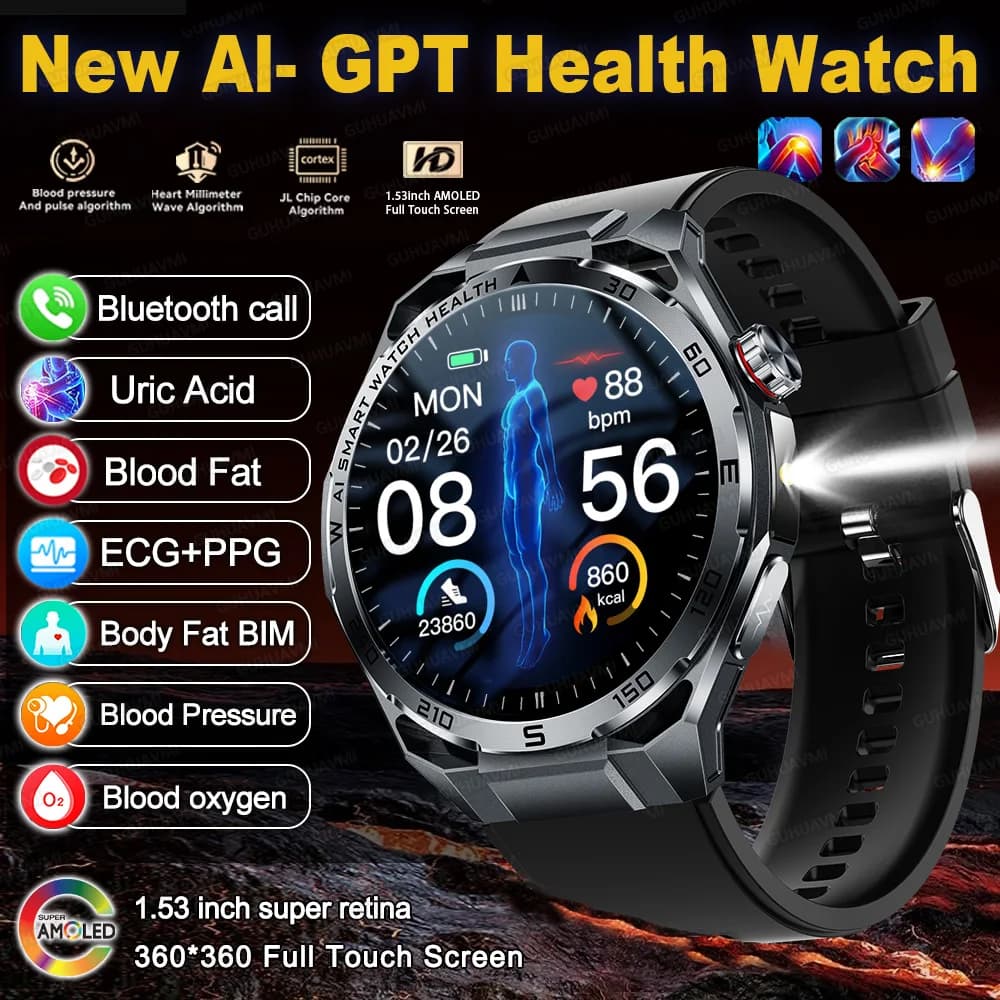 New Smartwatch 2026 with Accurate AI Diagnosis, Body Fat Measurement, ECG, Blood Oxygen, Blood Pressure, Health Monitoring and Sports, AMOLED HD Screen, Calls, for Men and Women
