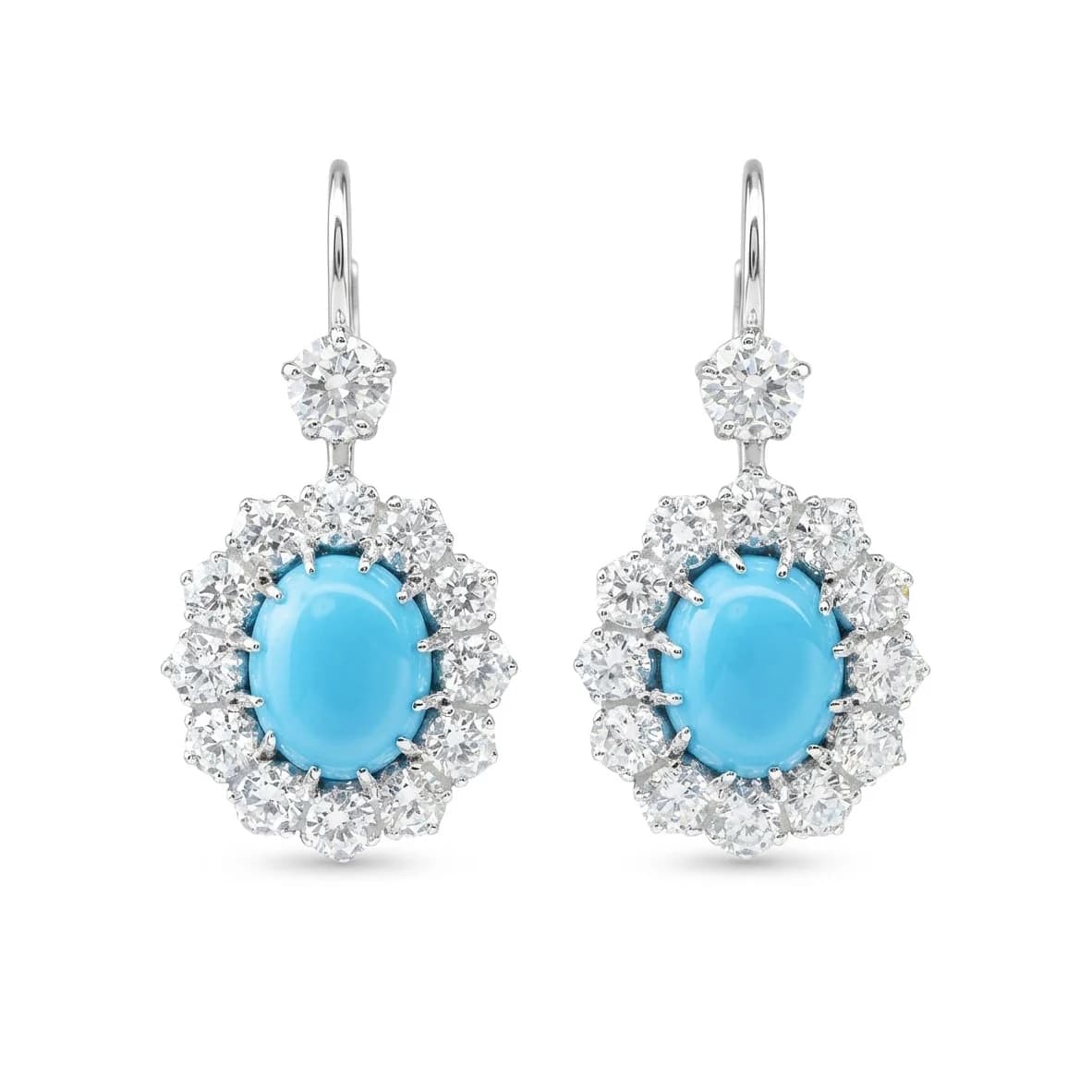 Vintage Oval Earrings with Artificial Turquoise, Elegant Sterling 925 Sterling Silver, Refine Jewelry for Female Daily Use