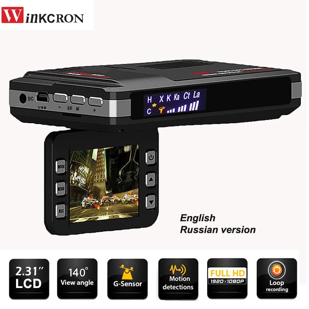 Auto Dash Recoder VGR1 DVR Camera 2 IN 1 Anto Detector 150 gradi Versione notturna Videoregistratore Lingua inglese o russa