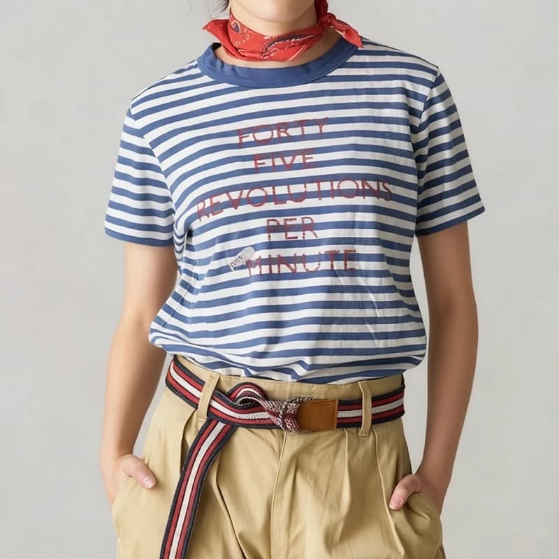 Japanese Style Short Sleeve T-Shirt Women's Casual Cotton Bamboo Fiber Stripe Pattern Embroidery Print Classic Versatile Tee