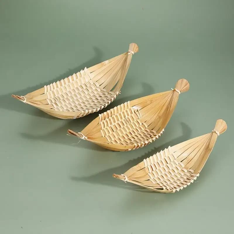 【S】Boat-Shaped Bamboo-Woven Fruit Basket Living Room Storage Tray Snack Basket Dried Fruit Plate Eco-Friendly Kitchen Organizer