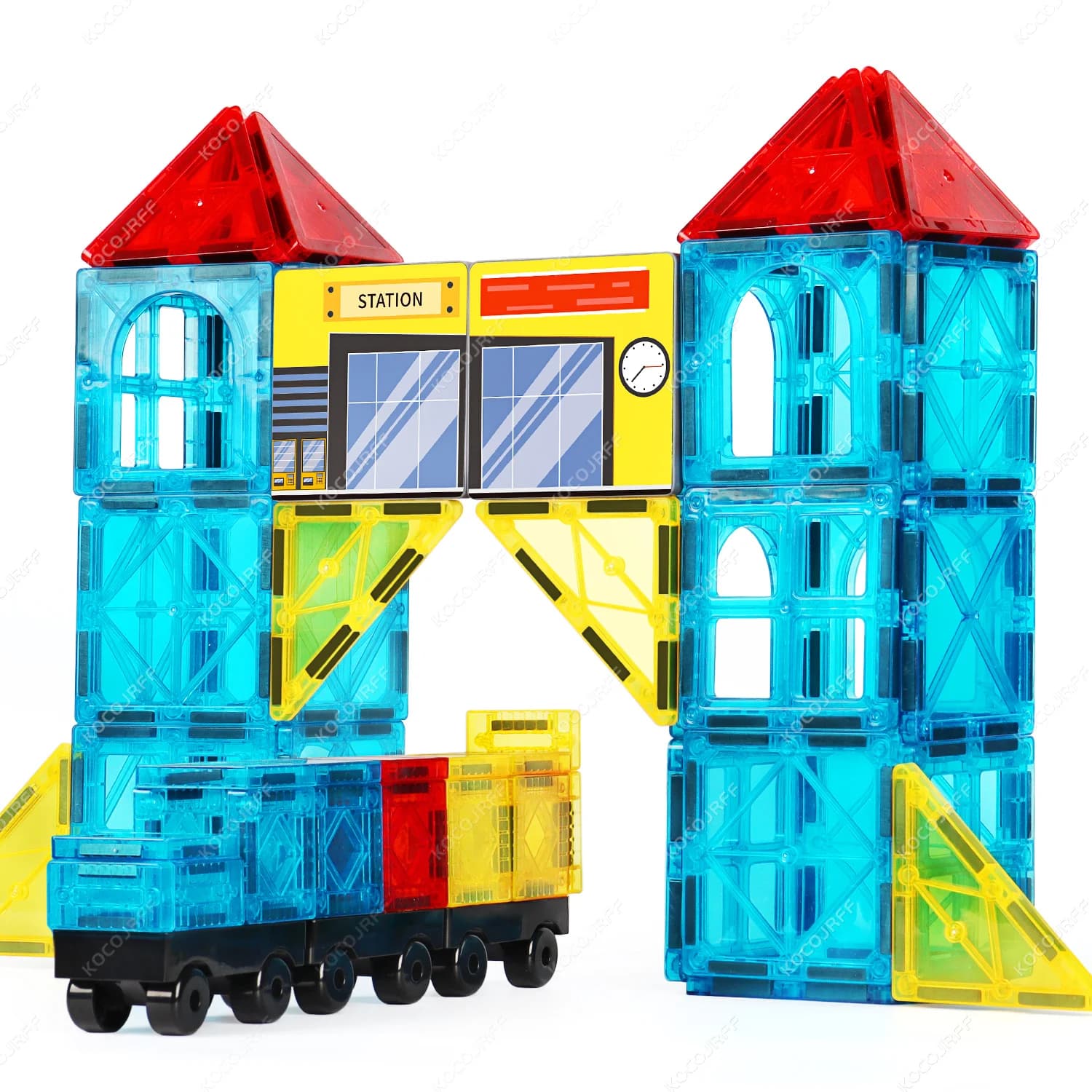 Blocchi Magnetici da Costruzione, Piastrelle Magnetiche, Giocattolo Stazione Ferroviaria - Auto Magnetiche, Giocattoli da Costruzione Colorati, Regalo di Compleanno