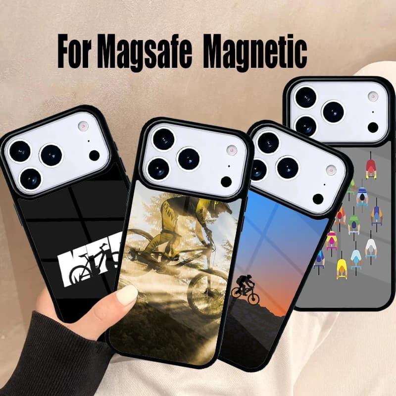 Custodia per telefono da ciclismo per mountain bike per iPhone 17 Air 16e 15 14 13 12 11 Pro Max Plus, Cover magnetica wireless Magsafe