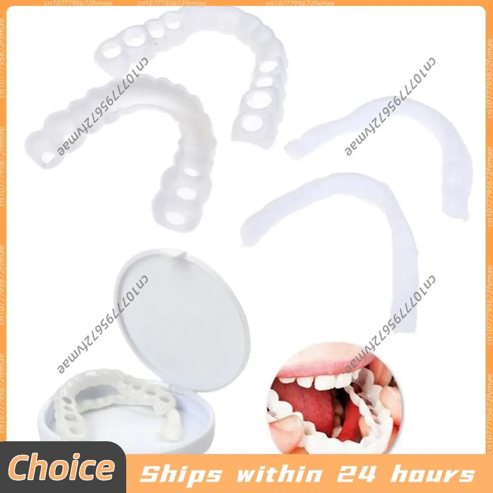 2 pairs of fake silicone teeth covers, for teeth whitening and beauty, perfect fit, for upper and lower teeth.