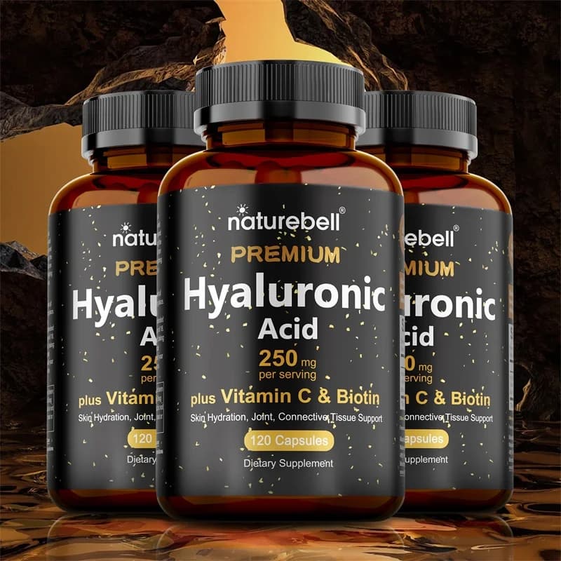 Hyaluronic Acid Supplement with Vitamin C - Deeply Moisturizes Skin, Reduces Wrinkles, Evens Skin Tone, and Fights Aging