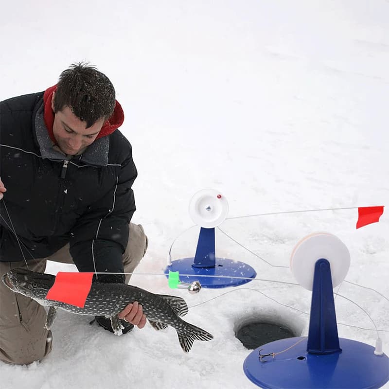 Canna da pesca sul ghiaccio invernale per uso pesante ribaltabile con bandiera; Strumenti portatili per la pesca sul ghiaccio 1 set