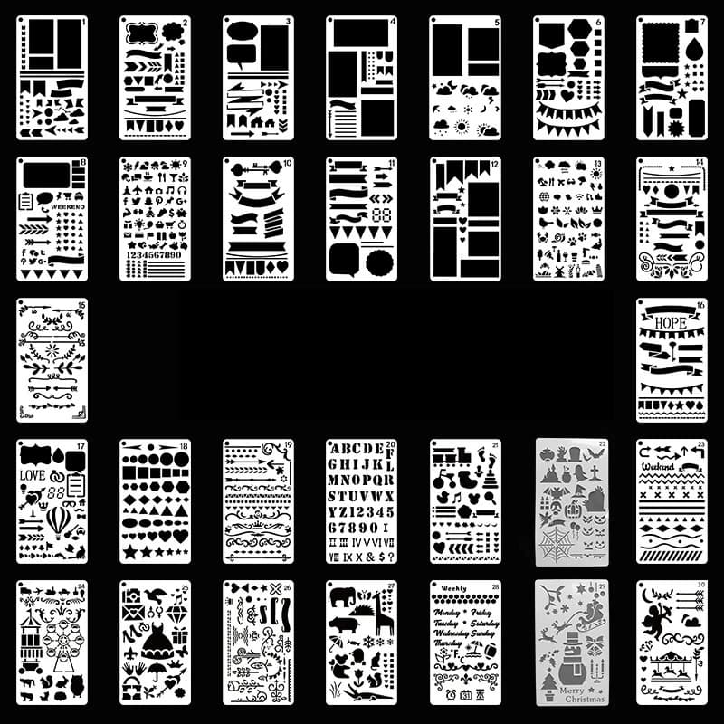 30/20/12 Pcs Bullet Journaling Stencil Set Template Geometry Shape Planner Stencil Scrapbooking Stencils for Painting and Decor