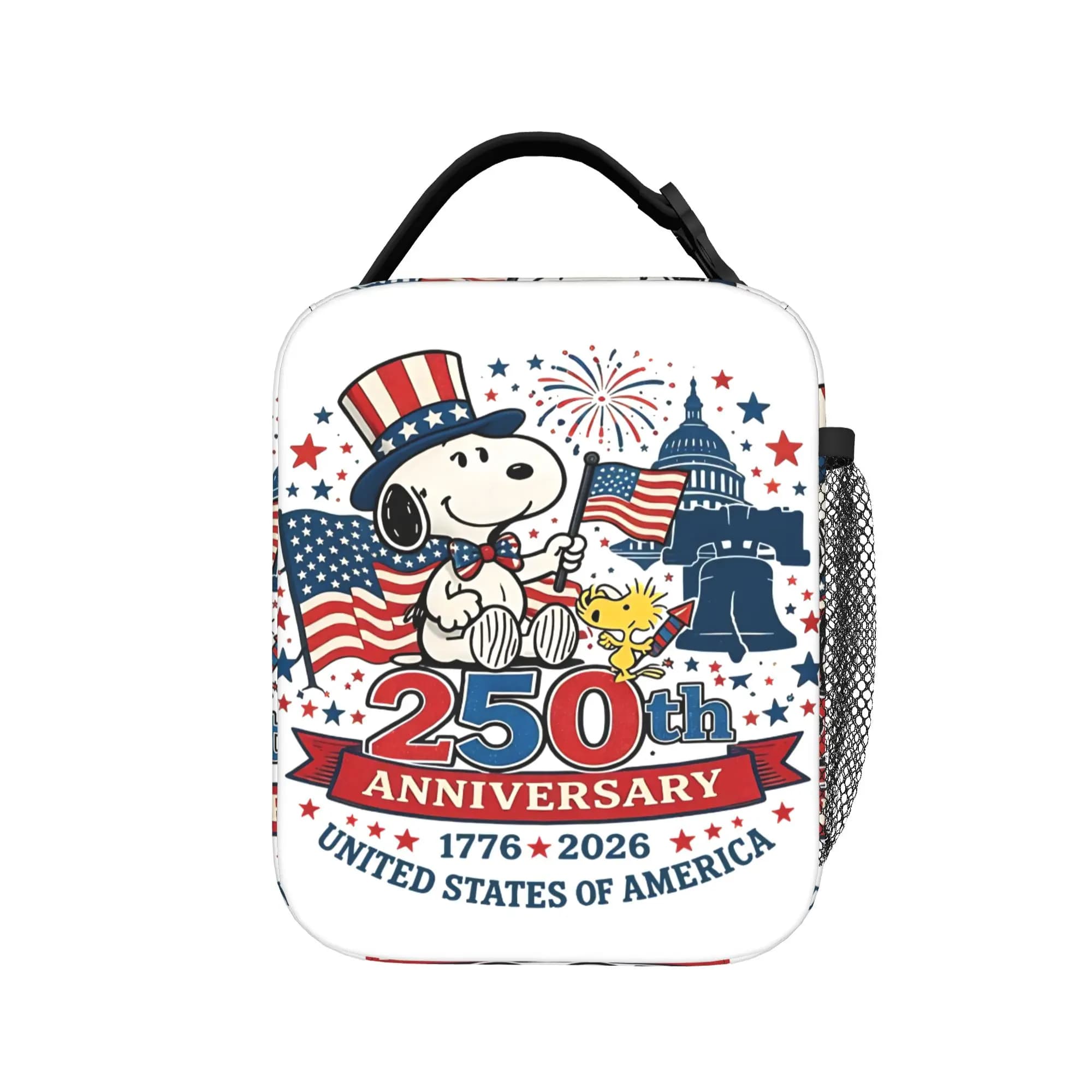 Borsa termica per il pranzo Snoopy America 250 Anniversary, contenitore portatile per il pranzo, borsa termica, borsa per il pranzo, lavoro, picnic, uomini, donne