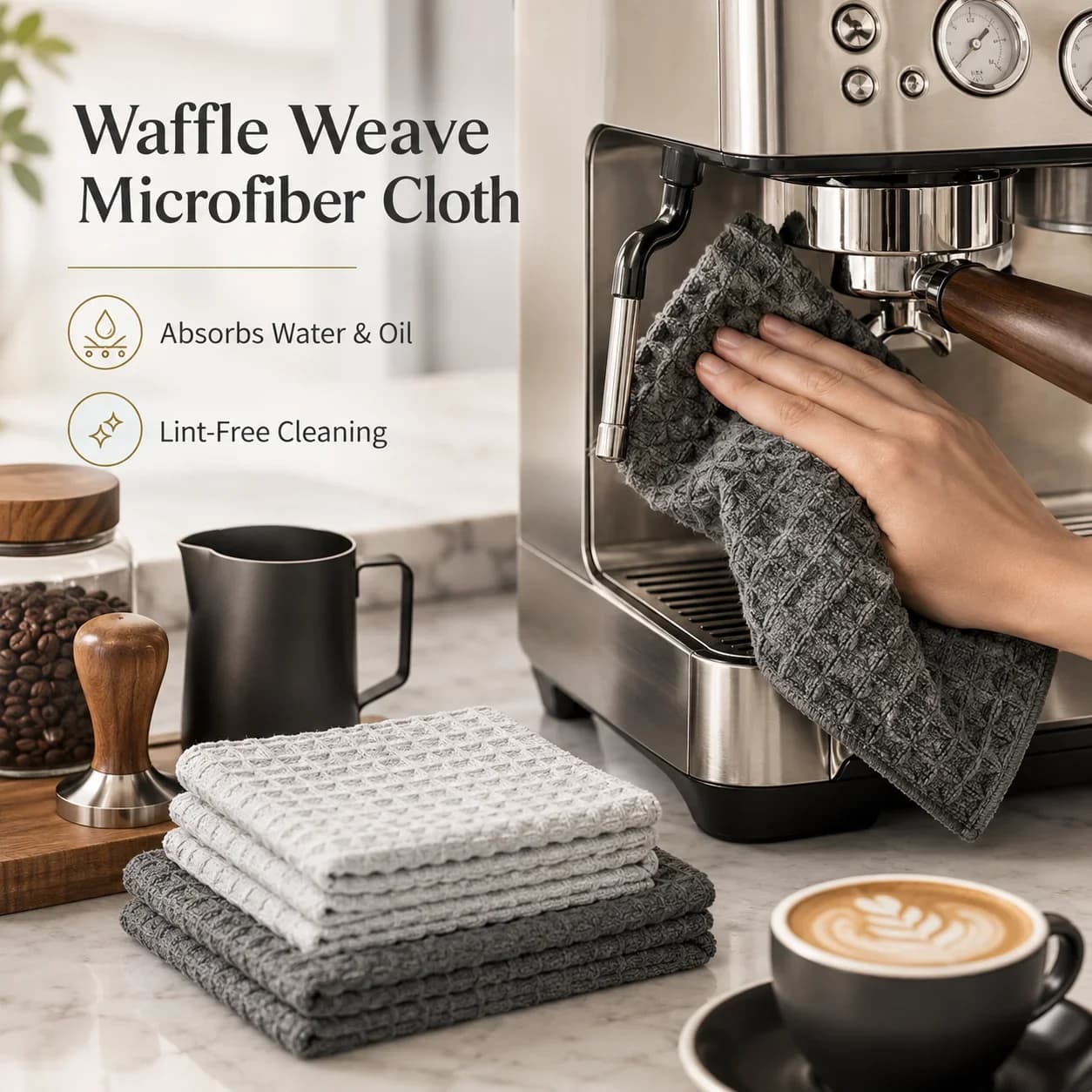 3 Pack Waffle Weave Microfiber Bar Mop Towels Absorbent Kitchen Cleaning Cloths Dish Rags for Coffee Machine Countertop