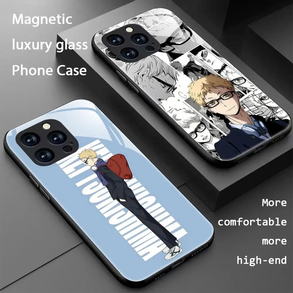 Tsukishima Kei Haikyu Anime Cassa Del Telefono Per iPhone 16 15 14 13 12 11 X XR XS 8 Plus Mini Pro Max Cassa Del Telefono Magnetico In Vetro