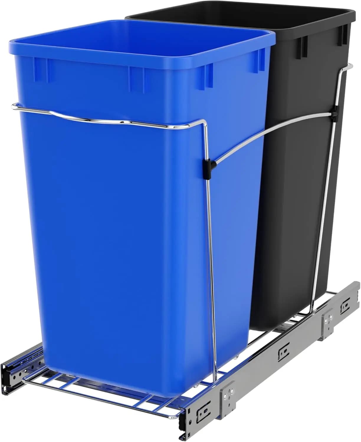 Cestino Estraibile da 27 Qt per Mobile da Cucina, Bidone Doppio per Riciclaggio con Guide Scorrevoli a Estensione Totale
