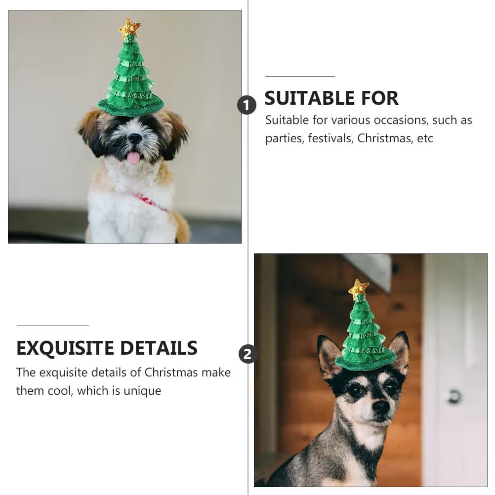 Cappello Natalizio per Animali Domestici a Forma di Albero di Natale Verde, Elastico Regolabile, Accessorio per Cani e Gatti, Regalo Carino