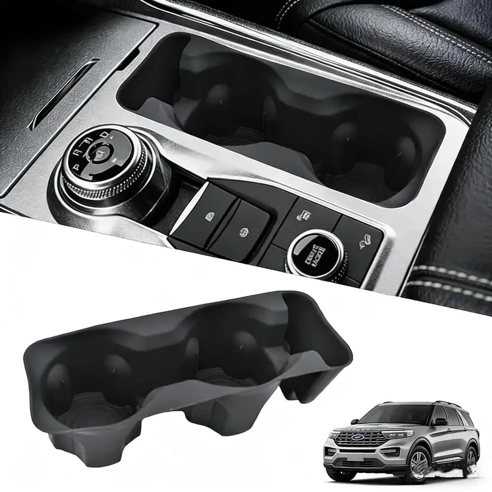 Inserti per Portabicchieri in Silicone Antiscivolo per Ford Explorer 2020-2024, Protezione e Organizzazione per Portabicchieri Centrale, Accessorio Interno