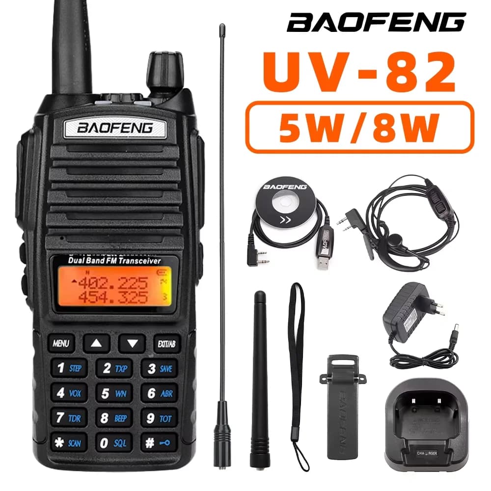 Ricetrasmettitore Baofeng UV-82 5W/8W FM Dual Standby, lunga durata della batteria, per esterni, per viaggi in auto, ricetrasmettitore palmare civile.