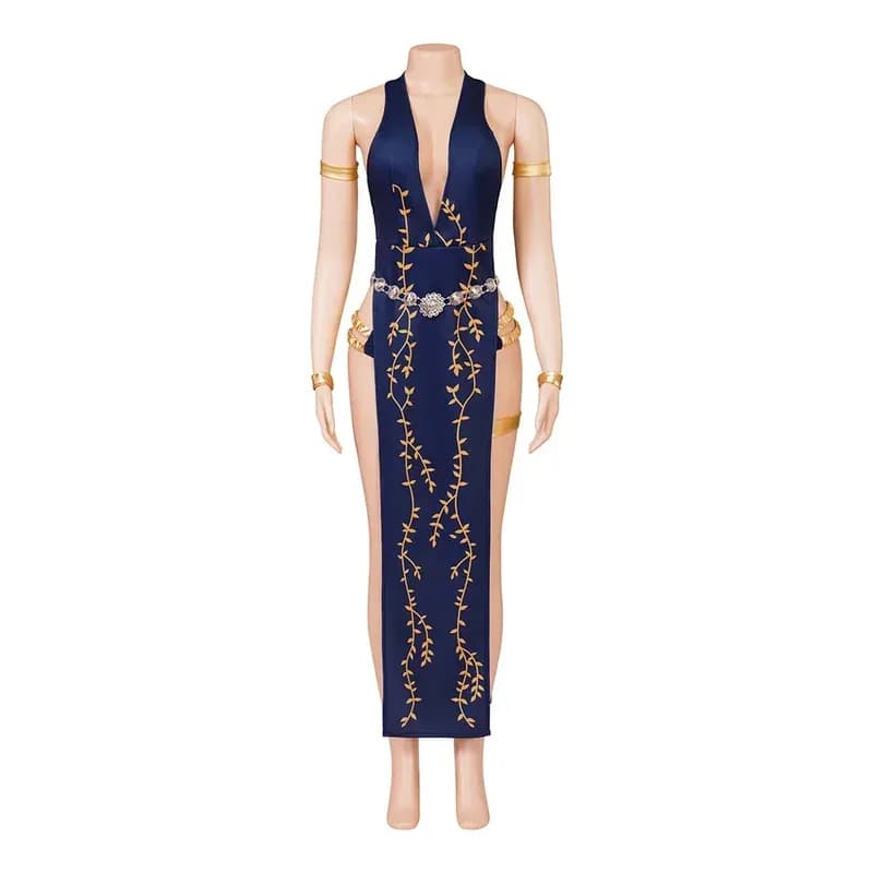 Game Cosplay Marika Costume Halter Neck Dress with Blue Print Shorts Set Women's Girl Halloween Party Dress Sexy rlu;3