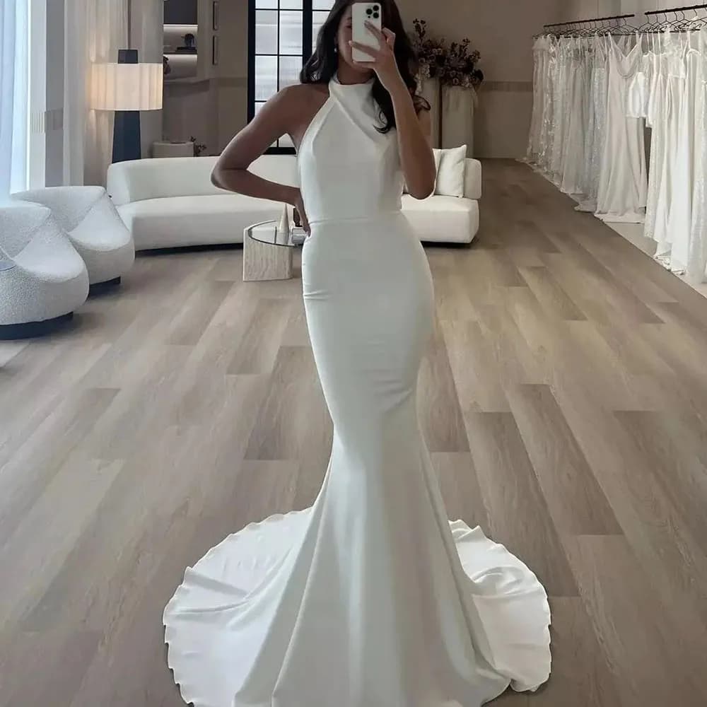 Satin Wedding Dress Stylish Siren Wedding Dress Sleeveless For Women Wedding Dress Party Dress Robe De Mariee