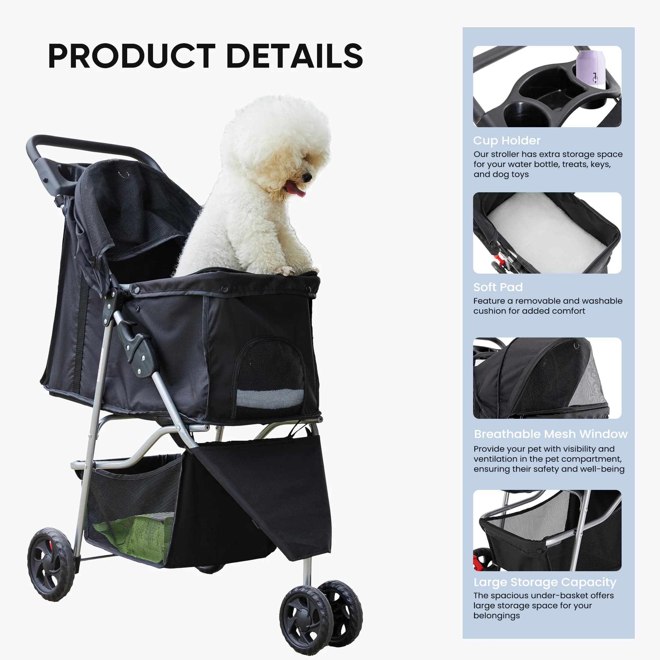 Sturdy Durable Double-layered Pet Stroller for Outdoor Travel Foldable Portable Large-capacity Breathable Cat Dog Pet Stroller